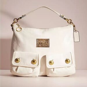 Coach Poppy Leather Hobo Bag Marshmallow White with Brass Accents